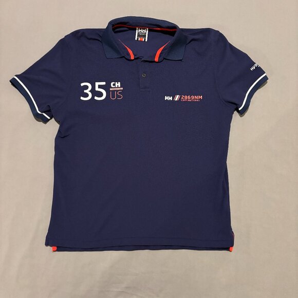 Helly Hansen Polo Shirt Mens Large Blue Hydropower Cape Hatteras Pro Sailing - Picture 1 of 6